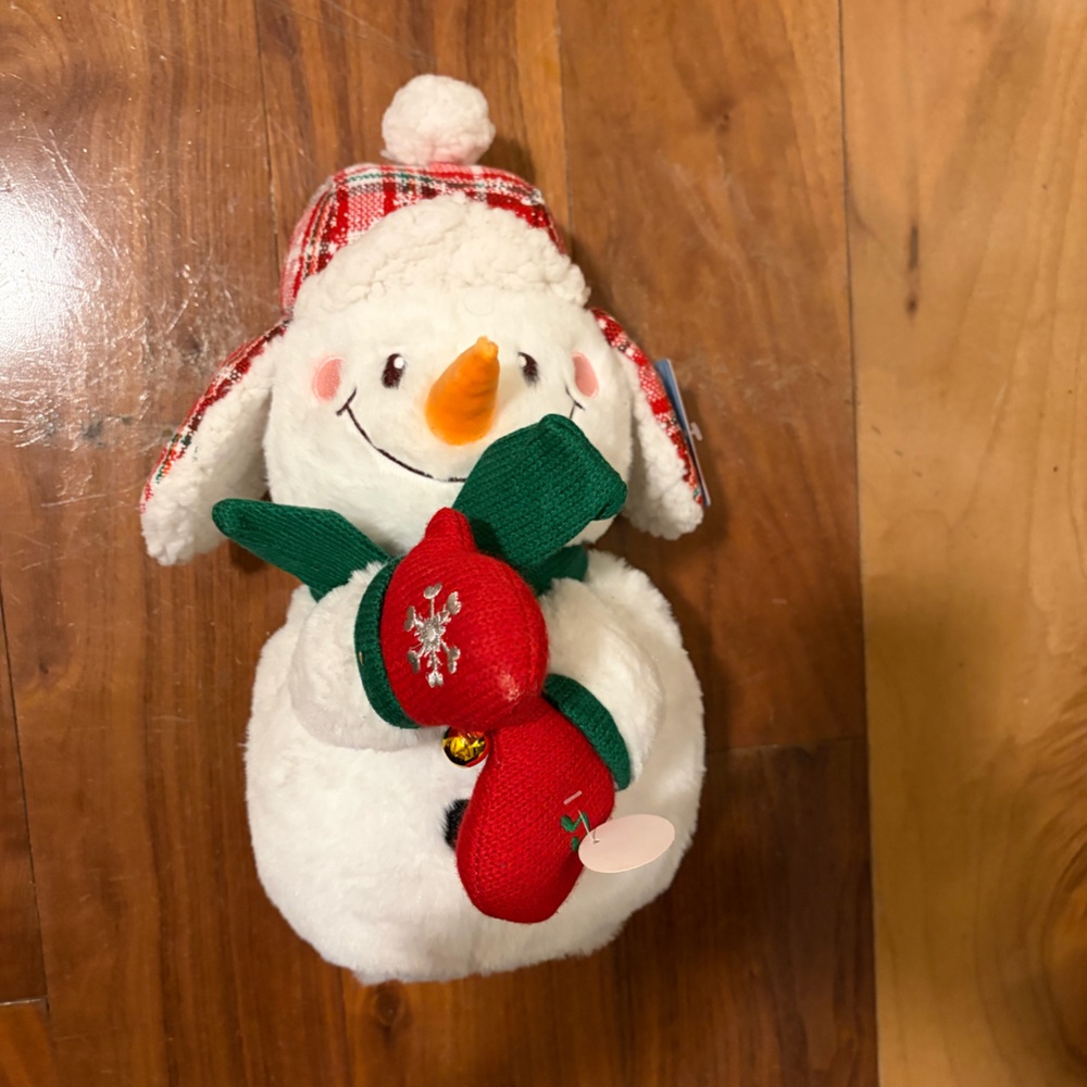 Festive Snowman Plush with Red and Green Accents